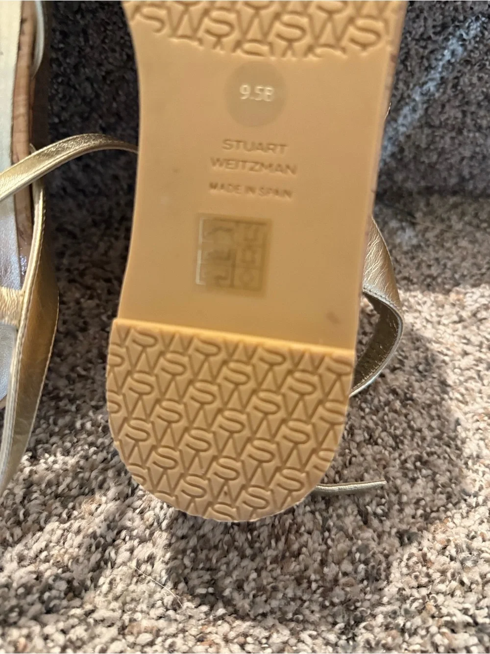 Stuart Weitzman Metallic Gold Cork Platform Wedge Sandals - Picture 4 of 5